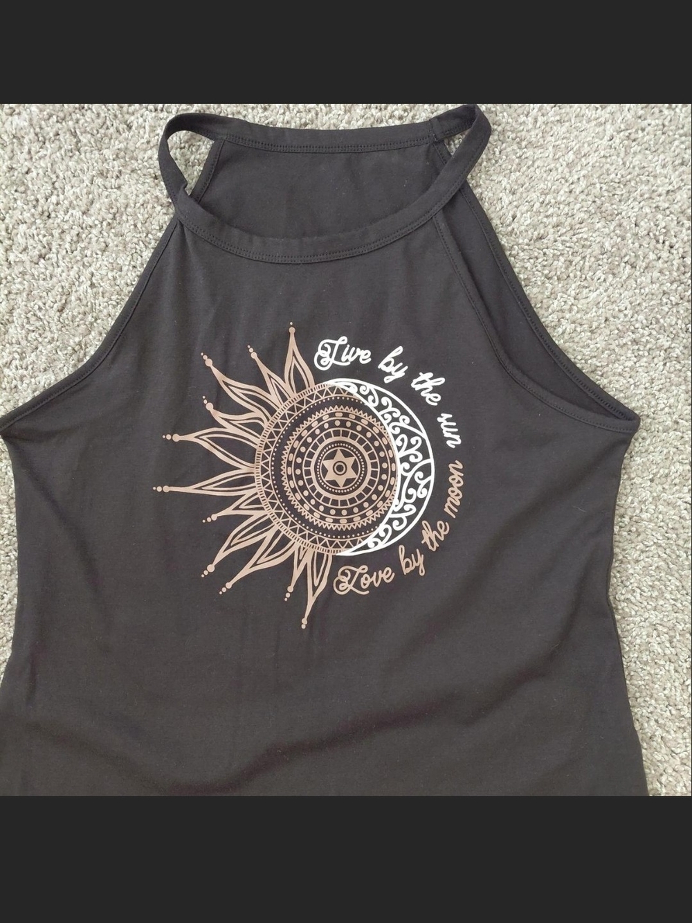 Sun & Moon Graphic Halter Tank Top - Black